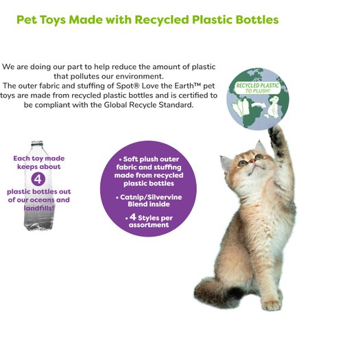 SPOT Love The Earth Barnyard Bird Cat Toy - Eco Friendly Catnip Toy Made with Recycled Plastic Bottles, Soft, Plush, Bright Colored Classic Toy for Indoor Cats and Kittens - 4 inch, Assorted Styles