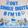Ushinemi Glitter 10th Birthday Decorations, Peace Out Single Digits I’m 10 Double Digits Birthday Party Supplies for Boys, Blue Happy 10th Birthday Banner