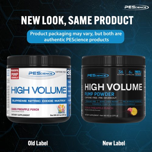 PEScience High Volume Nitric Oxide Booster Pump Pre Workout Powder, Guava Pineapple Punch, 36 Scoops, Caffeine Free