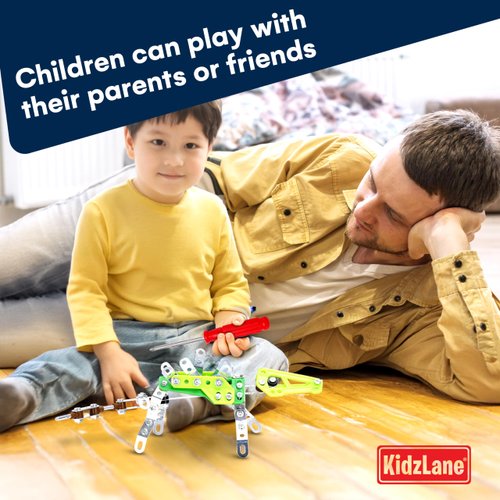 Kidzlane Dino Erector Sets for Kids - Metal Building Kit - Big STEM Educational Engineering Toy - Multi-Color Steel Blocks - Dino Toys Gifts for Boys & Girls - STEM Building Kit - Set of 3