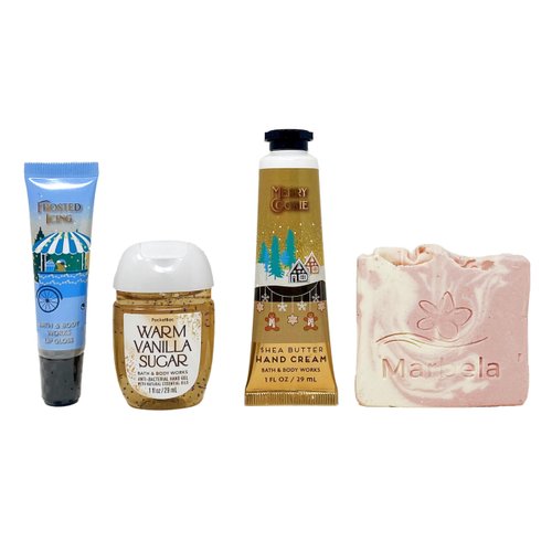 Bath & Body Works Gingerbread Frosting - Trio Gift Set Travel Size - Hand Cream, Hand Gel and Lip Gloss With a Himalayan Salts Springs Sample Soap