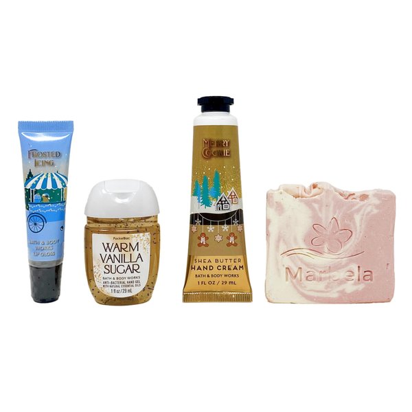 Bath & Body Works Gingerbread Frosting - Trio Gift Set Travel Size - Hand Cream, Hand Gel and Lip Gloss With a Himalayan Salts Springs Sample Soap