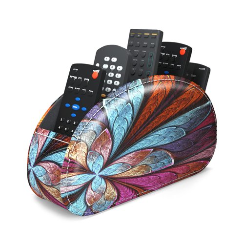 QIELIZI Remote Control Holder, PU Leather Remote Caddy Desktop Organizer with 5 Spacious Compartments for TV Remotes/Media Controllers/Office Supplies (Fractal Flower)