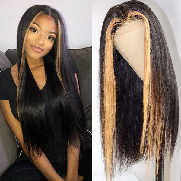 Human Hair Lace Wigs Brazilian Virgin Human Hair Wigs for Black Women 180% Density Natural Color (20 Inch/NEW, 4X4 highlight wig)