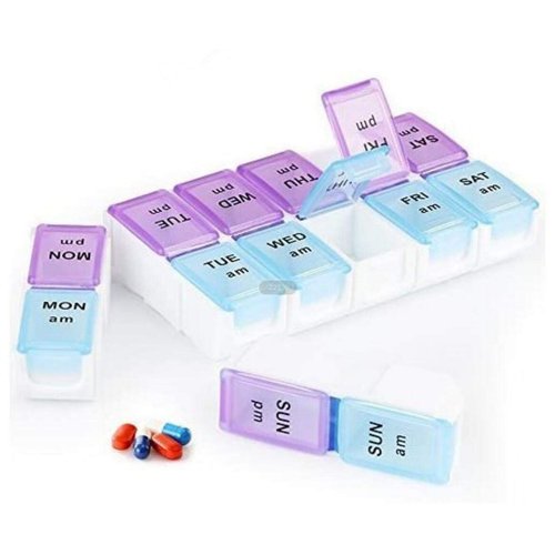 Pill Organizer, E-Crazy Pill Box Twice-a-Day, Weekly Pill Planner with Detachable Compartments, can be detached as Daily Pill Box, AM PM Pill Organizer