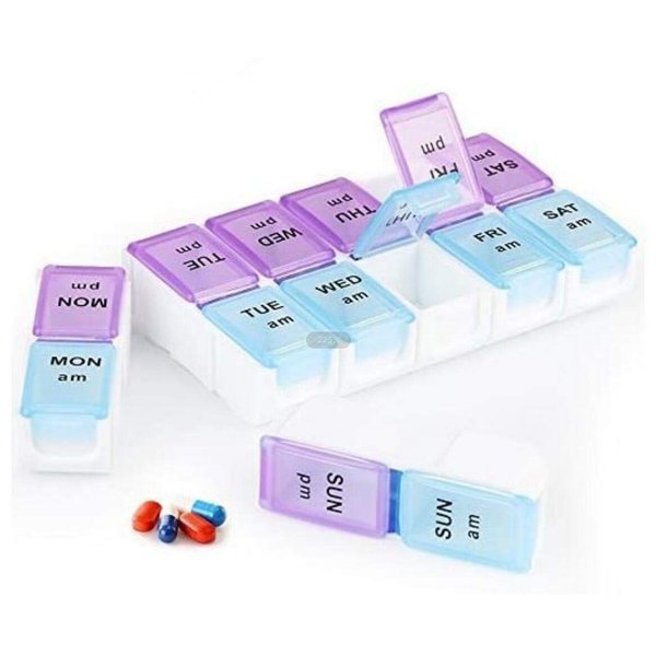 Pill Organizer, E-Crazy Pill Box Twice-a-Day, Weekly Pill Planner with Detachable Compartments, can be detached as Daily Pill Box, AM PM Pill Organizer