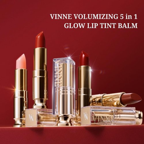 VINNE Plumping Glow Tint Lip Balm: Makeup Vegan-Certified by Italy's V-LABEL, 5-in-1 Function with (Intense Cherry)