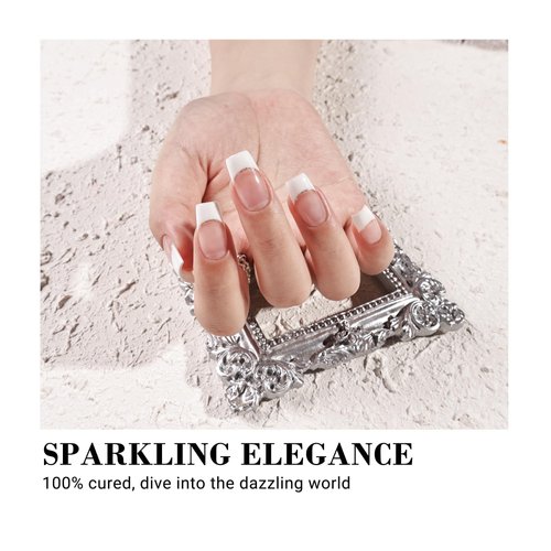 MelodySusie 30PCS Semi Cured Gel Nail Strips (White French)- Works with Nail lamp, Salon-Quality, Long Lasting, Easy to Apply & Remove - Includes 2 Prep Pads, Nail File & Wooden Stick