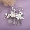 Chargances Silver Flower Crystal Hair Comb Wedding Leaf Pearl Hair Side Comb Fashion Rhinestone Handmade Headpiece Bridal Hair Accessories for Wedding Prom Flower Girl