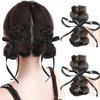 2 Pcs Black Hair Bows Hair Clips Simulation Girls Hair Package Clip Ribbon Double Pill Fluffy Hair Bundle Sweet Cool Style Duckbill Clip