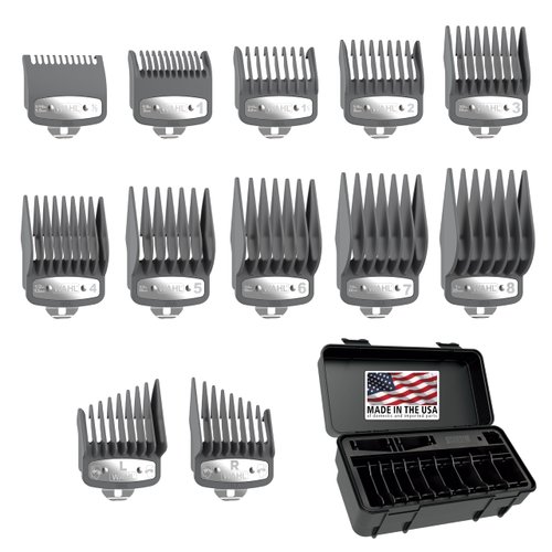 Wahl Clipper Genuine Secure-SNAP® Attachment Guard Organization Kit with Hair Clipper Guards, 14 Piece Elite Storage Kit for Wahl Hair Clippers, Grey -3291-200
