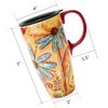 CEDAR HOME Coffee Ceramic Mug Porcelain Latte Tea Cup With Lid 17oz. Orange Flower