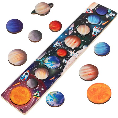 Zeoddler Solar System Toys for Kids 3-6, Wooden Space Puzzle for Kids, Planets for Kids, Preschool Learning Activities, Gift for Boys, Girls