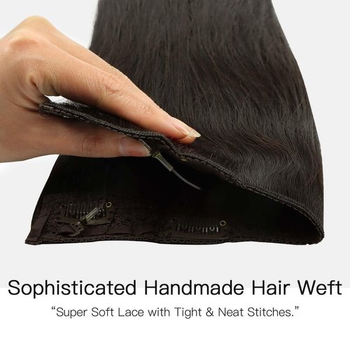 HOTBANANA Wire Hair Extensions, 14 inch 75g Dark Brown Fish Line Hair Extensions Real Human Hair Straight Invisible Wire Hair Extensions Remy Hair Extensions