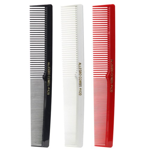 Allegro Combs 420 Hair combs Set, 3 pk. - Nitrile Rubber Barber Comb for Hair Stylist Styling, Professional Cutting Combs, Disinfectable, Long Lasting, Unisex, Red, White and Black