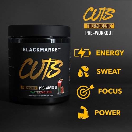 BLACKMARKET CUTS Pre Workout - Flavored Energy Powdered Drink Mix for Men & Women, Great for Muscle Definition, Thermogenic, Creatine Free (Watermelon, 30 Servings)