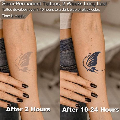 CHARLNET 88 Sheets Semi-Permanent Butterfly Tattoos for Women Girls - 2 Weeks Long Last Sexy Realistic Tiny Flowers Words Temporary Tattoos for Women Body Art Stickers