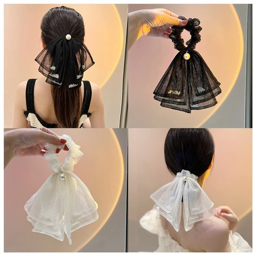 JKQBUX 2 Pcs Hair Scarf Hair Scrunchies Lace Heart Scrunchie Hair Bands Ponytail Holder Scrunchy Ties Elegant Accessories for Women Girls