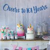 MonMon & Craft Cheers to 101 Years Banner/Women Men 101st Birthday Banner/Happy 101st Wedding Annviersary / 101st Birtdhay Party Decorations - Blue Glitter (101)