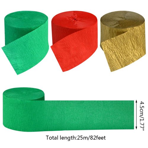 Crepe Paper Streamers for Christmas, jiebor 738 Ft Red Green Gold Crepe Paper Roll Christmas Party Room Wall Decor, 9 Rolls