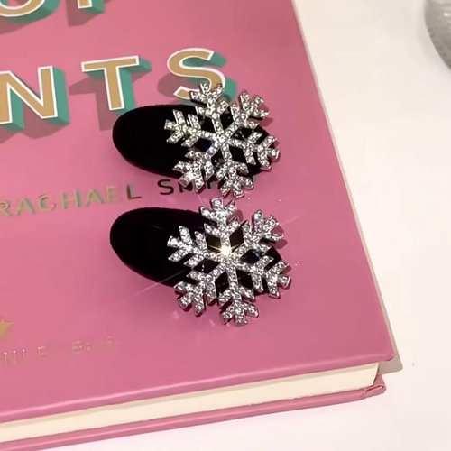 Christmas Snowflake Hair Clips, 4 Pcs Rhinestone Barrettes, Flocking Alligator Clips, Holiday Gift Set