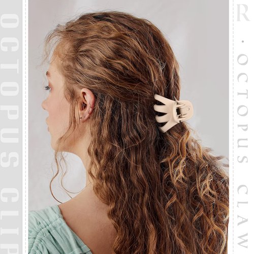 Small Hair Clips for Women Octopus Small Claw Clips 12 Pcs Matte Hair Claw Cute Jaw Clip (Octopus - Coffee/Brown/Beige/Grey/Black)