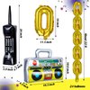 80s 90s Party Decorations Supplies Includes Inflatable Radio Boombox Backdrop Inflatable Mobile Phone and 16 Inch Gold Foil Chain Balloons for 80s 90s Party (Novel Style)