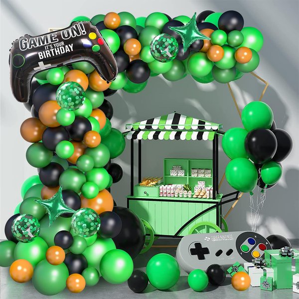 Video Game Birthday Party Balloon Arch Kit, Boy Birthday Party Balloon Supplies, Green Video Game Controller Balloons for Kids Boy Game Birthday Party Decorations, Game Party Balloon Arch Kit for Boy