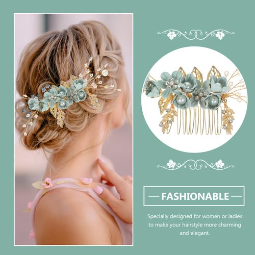 Beaupretty Bridal Hair Pieces Wedding Hair Comb, Pearl Crystal Decor Clip Pin Rhinestone Flower Wedding Hair Accessories for Bride Bridesmaid, Green
