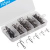 Black Treble Hooks Kit,145pcs Sharp Round Bend Treble Fishing Hooks Set High Carbon Steel Barbed Triple Fish Hook for Trout Catfish Saltwater Freshwater Size 2 4 6 8 10
