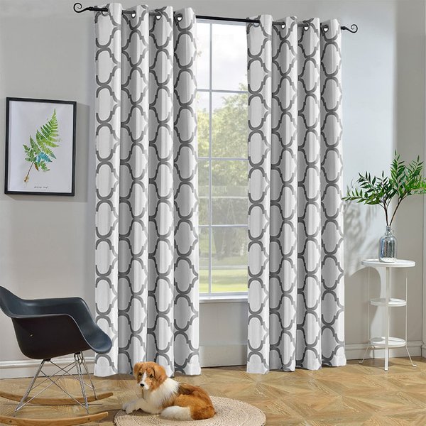 Melodieux Moroccan Fashion Thermal Insulated Grommet Room Darkening Curtains for Living Room, 52 by 84 Inch, Off White/Grey (1 Panel)