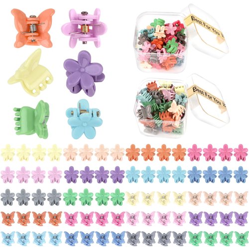 YISSION 80Pcs Mini Hair Clips for Girls Women Small Flower Hair Clips Tiny Butterfly Hair Clips 90s Hair Accessories for Girls Women with Box Package Random Dark Colors