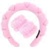WHAVEL Spa Headband and Wristband Set, Puffy Headband for Washing Face Terry Cloth Face Wash Headband Skincare Wrist Bands Women Girls (Pink)