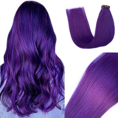 Tape in Hair Extensions Human Hair Lila Colored Hair Extensions Seamless Skin Weft Tape in Real Human Hair Straight Extensions 18Inch 20 Pieces/40Gram Remy Hair Extensions Purple Tape on for Women