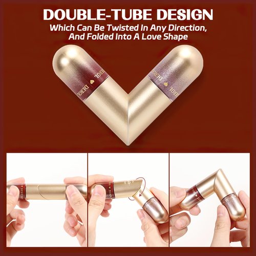 MIELIKKI 2-In-1 Double-ended Plumping Lip Gloss, Shiny Glossy Liquid Lipstick, Hydrating Lip Oil, Dewy Finish, High Shine, Long-Lasting, Moisturizing, Not Fade, PERCEPTION
