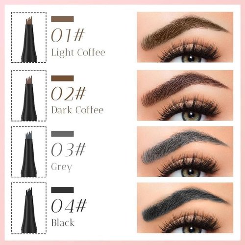 2024 New Magic Eyebrow Pencil 4 Fork Tip 3D Microblading, Waterproof Natural Makeup Fine Stroke Eyebrow Tattoo Pencil with 4 Micro-Fork Tip for Women Girls(Black)