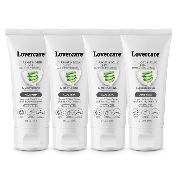 Lover's Care 4-PACK Goat Milk Body Lotion for Dry Skin 2 oz (60 ml) Aloe Vera-Pack of 4