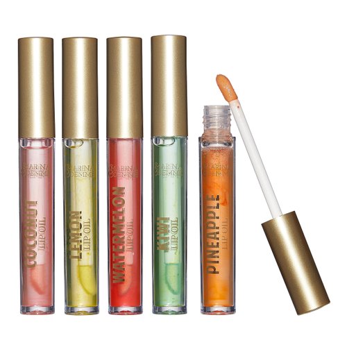 Marina and Demme 5 Piece Tropical Lip Oil Collection: Set of 5 Vibrant Lip Glosses in Travel-Friendly Tubes (2.5ml Each) for Luxurious Lip Care