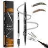 DEFSAP Microblading Eyebrow Pen Eyebrow Pencil Magical 2-in-1 Dual-Ended Eye Brow Pencils for Women with 4-Fork-Tip & Single Tip and Double-Ended Eyebrow Brush Last All-Day (Dark Brown)