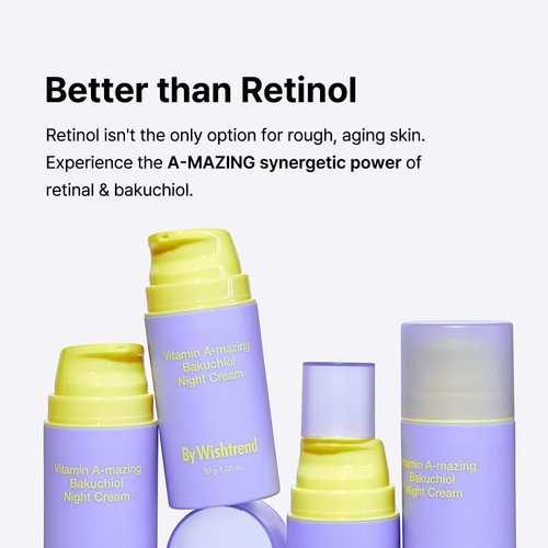 BY WISHTREND] Vitamin A-mazing Bakuchiol Retinal Night Cream, Korean Retinol Alternative, Slow Aging, Skin Smoothing, Pore Refining, Anti-Wrinkle, Sensitive skin 1.05 oz