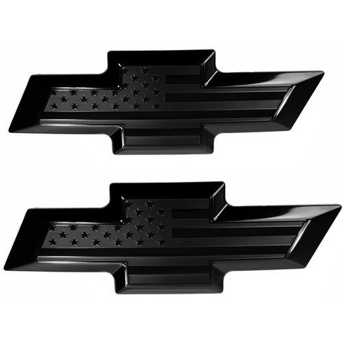 Front & Tailgate Bowtie Black American Flag Emblem Overlay Metal Emblem for (2016-2019 Silverado 1500, Black)