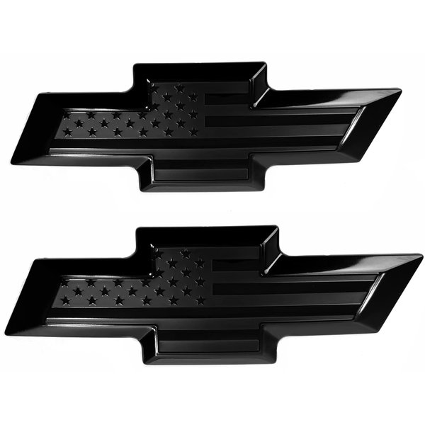 Front & Tailgate Bowtie Black American Flag Emblem Overlay Metal Emblem for (2016-2019 Silverado 1500, Black)