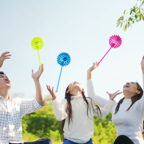 24 Pieces Light up Balls Light up Party Favors Fidget Spiky Toy Stress Relief Spike Rubber Ball Led Flashing Spiky Balls with Rope Flash Squeaky Ball Party Favors for Kids Adults(Fresh Color)