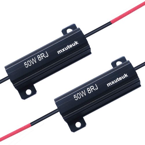 mxuteuk 4pcs Led Resistor Car Load Resistors 50W 8ohm for Fix LED Bulb Fast Hyper Flash LED Turn Signal Lights, Fix Error Flash Controller, with 8pcs Quick wire Clip 50W-8RJ-4