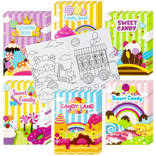ANGOLIO 24Pcs Candyland Kids Coloring Books Bulk Coloring Activity Books, Color Your Own Candy Land DIY Carfts for Boys Girls, Educational Toy Holiday Birthday Party Favors Goodie Bag Filler
