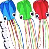 3 Pack Octopus Kite, 3D Kite Long Tail Easy Flyer Kite Beach Kites People Adults Gift 3 Colors (Blue Green Red) Kites for Kids Easy To Fly, Kite Kit with Kite String 100M, Kiteboarding Kite for Adults
