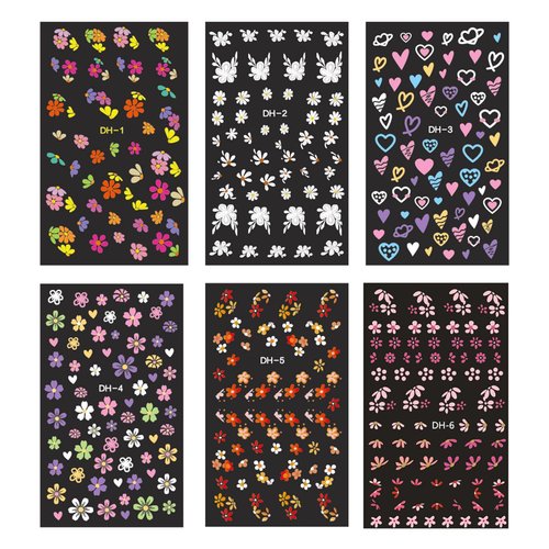 Flower Nail Stickers for Women Girls Colorful Flower Nail Art Stickers for Nail Designs Daisy Nail Decals for Nail Art Supplies Exquisite Flower Sticker Nails for Women Nail Decorations 6 Sheets