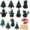 NQEUEPN 96pcs Christmas Scratch Papers, Christmas Tree Snowman Scratch Christmas Ornaments Creative DIY Hanging Craft Art Kits with Wooden Stick and Ribbon for Kids Xmas Tree Decor