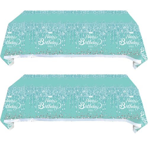 2Pcs Teal and Silver Birthday Tablecloths Decorations, Teal and Silver Party Table Cover, Teal and Silver Birthday Party Supplies Decorations for Girls Women Silver Glitter Party Supplies (71Inx 42In)