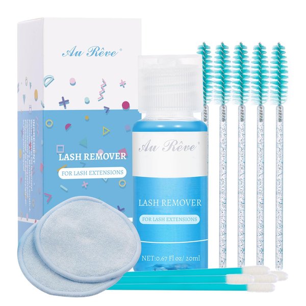 AuReve Eyelash Extension Remover 20ml Lash Remover For Lash Extensions Lash Glue Remover Cluster Lash Remover With Lash Brush & Cotton Swabs & Cleansing Eco Pads Diy At Home Mild Non-Irritating